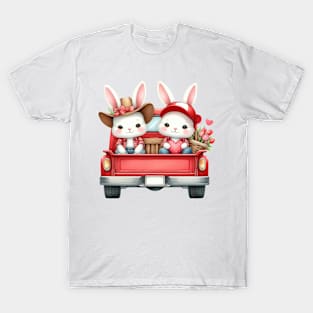 Valentine Rabbit Couple Sitting On Truck T-Shirt